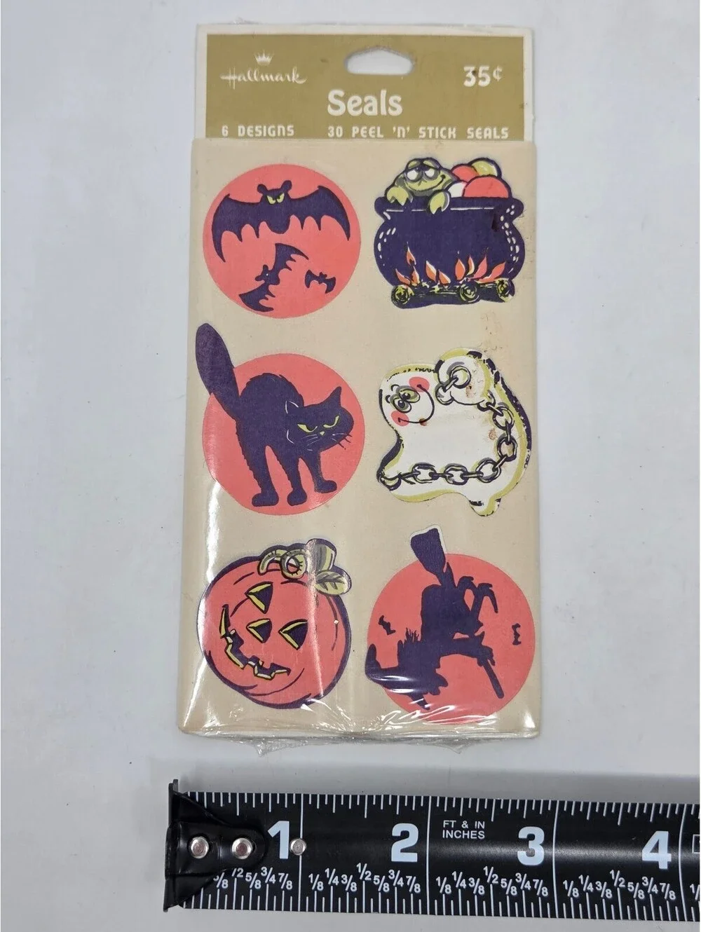 Vintage Hallmark Halloween Peel 'N Stick Seals Stickers 6 Designs 30 Pieces New